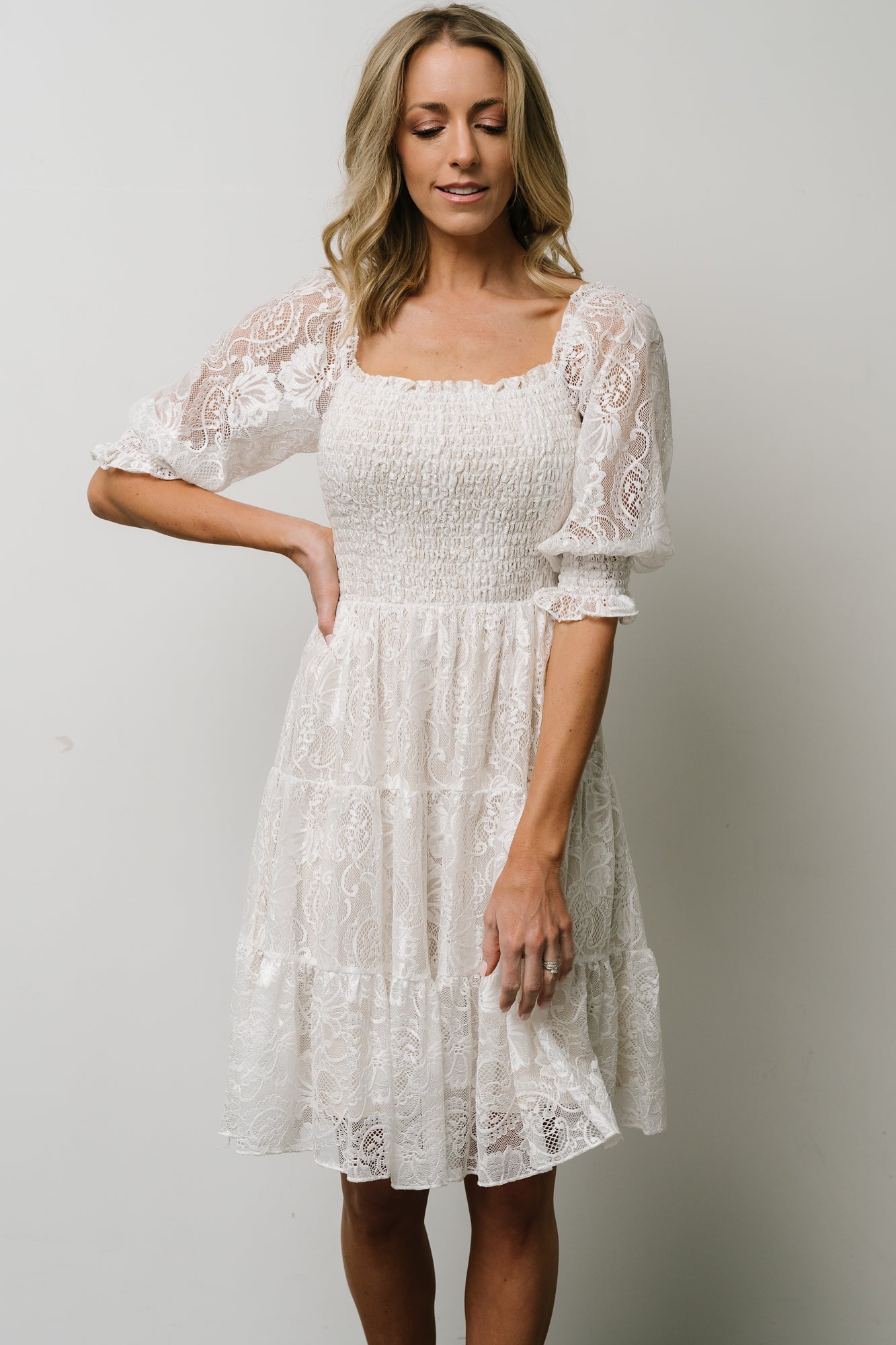 Tate Smocked Lace Mini Dress | Off White - Baltic Born