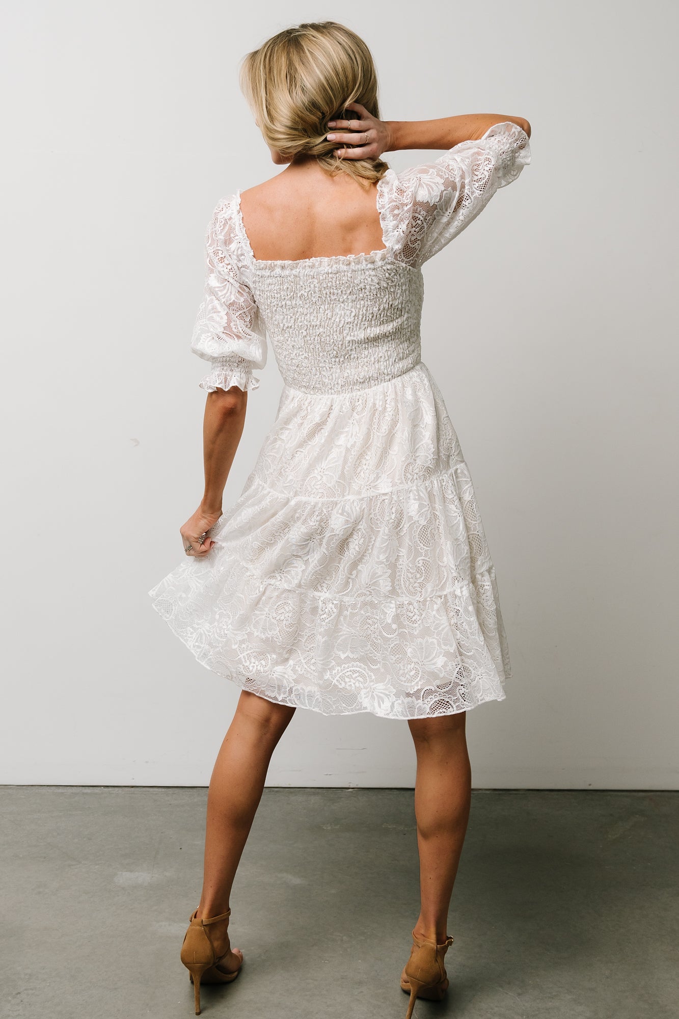 Tate Smocked Lace Mini Dress | Off White - Baltic Born