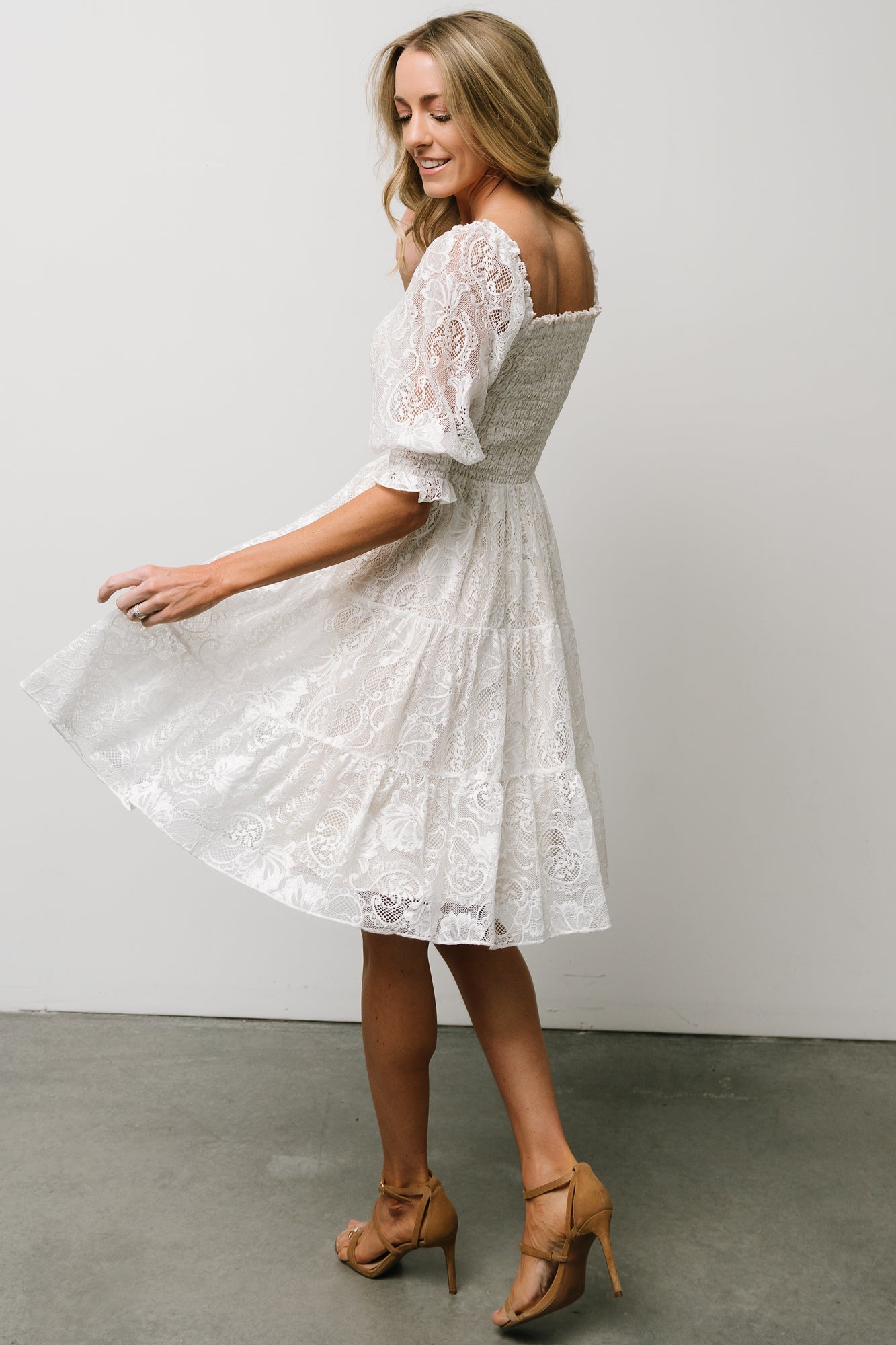 Tate Smocked Lace Mini Dress | Off White - Baltic Born