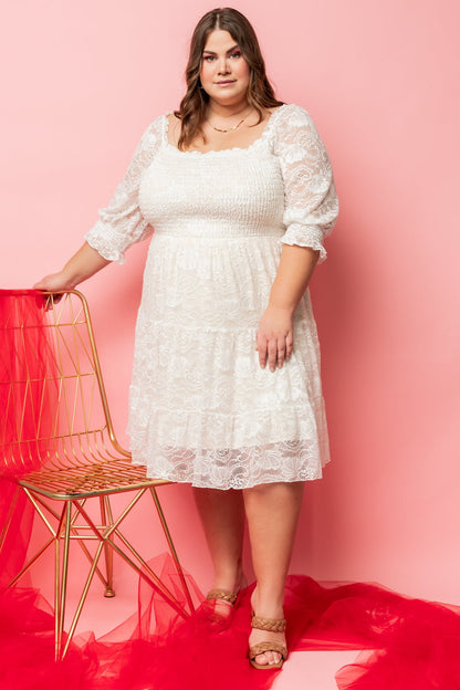 Tate Smocked Lace Short Dress | Off White - Baltic Born