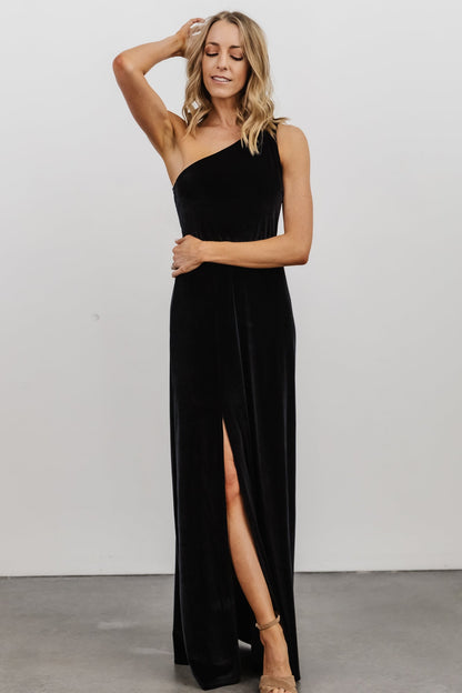 Tatiana Velvet One Shoulder Maxi Dress | Black - Baltic Born