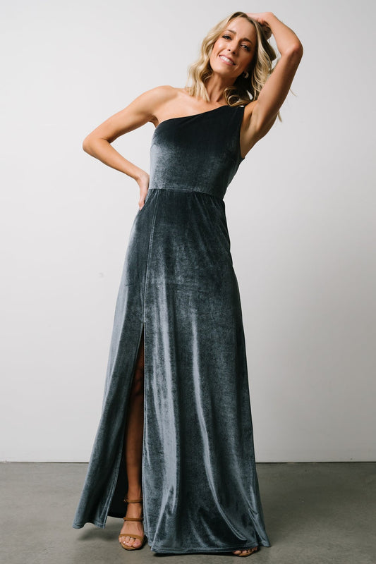 Tatiana Velvet One Shoulder Maxi Dress | Blue - Baltic Born