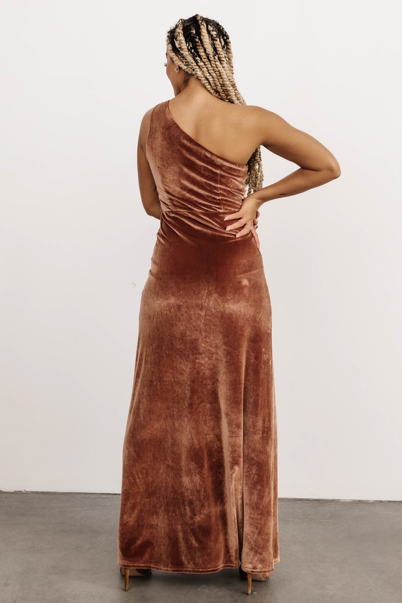 Tatiana Velvet One Shoulder Maxi Dress | Bronze - Baltic Born