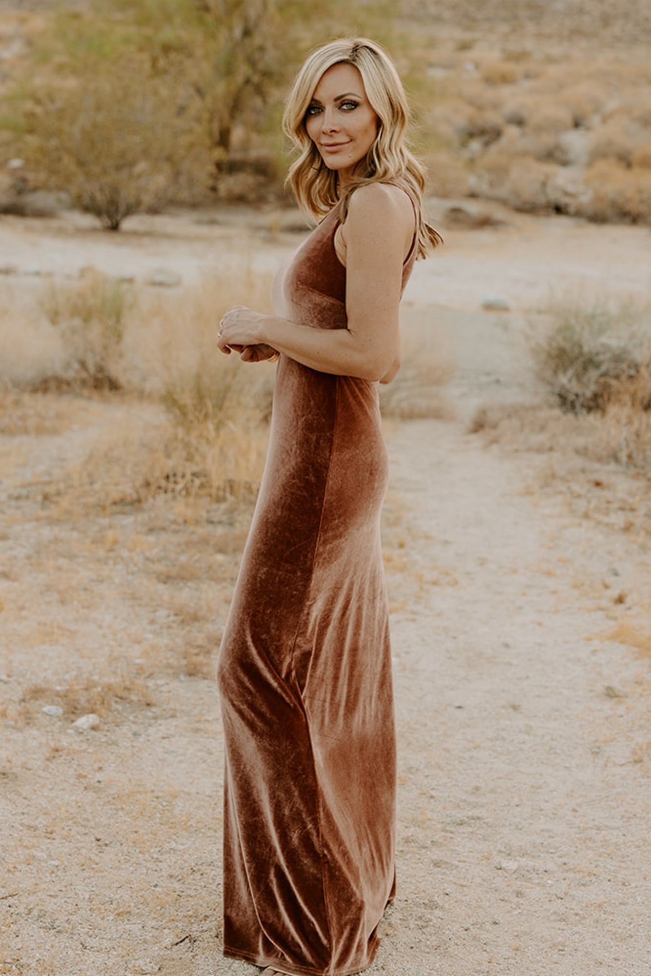 Tatiana Velvet One Shoulder Maxi Dress | Bronze - Baltic Born