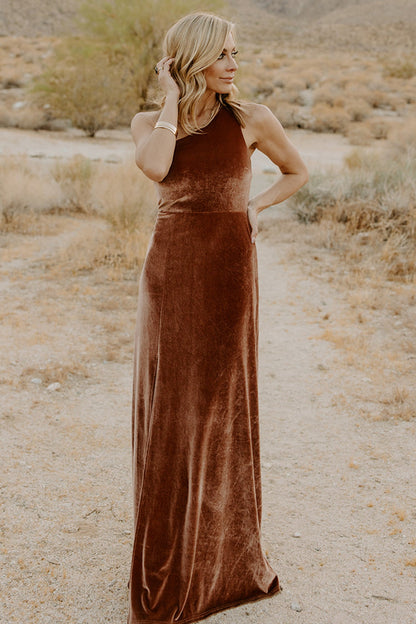 Tatiana Velvet One Shoulder Maxi Dress | Bronze - Baltic Born