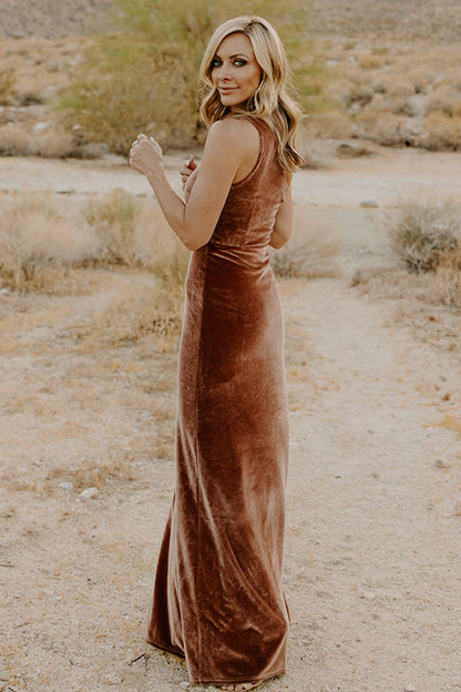 Tatiana Velvet One Shoulder Maxi Dress | Bronze - Baltic Born