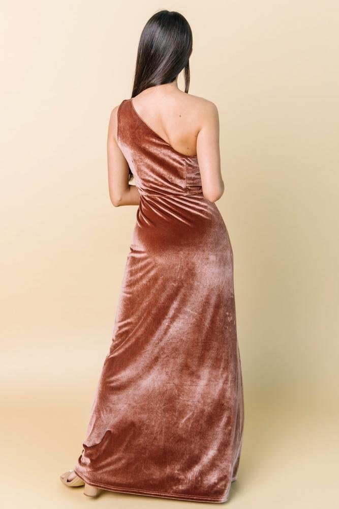 Tatiana Velvet One Shoulder Maxi Dress | Bronze - Baltic Born