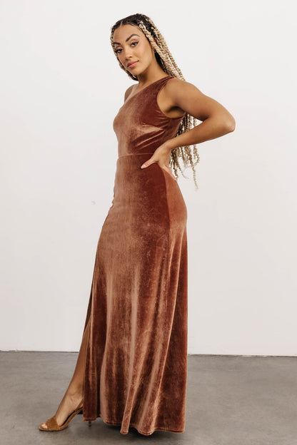 Tatiana Velvet One Shoulder Maxi Dress | Bronze - Baltic Born