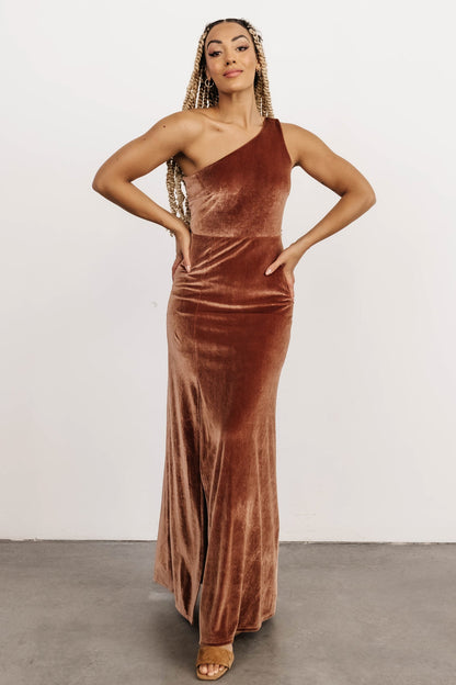 Tatiana Velvet One Shoulder Maxi Dress | Bronze - Baltic Born