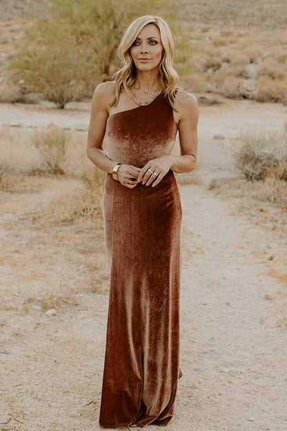 Tatiana Velvet One Shoulder Maxi Dress | Bronze - Baltic Born