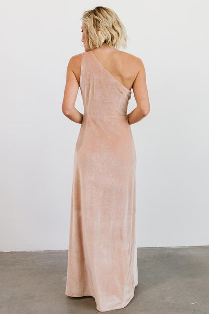 Tatiana Velvet One Shoulder Maxi Dress | Champagne - Baltic Born