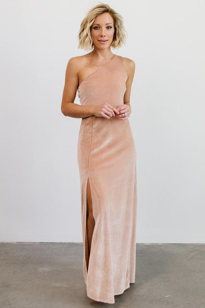 Tatiana Velvet One Shoulder Maxi Dress | Champagne - Baltic Born