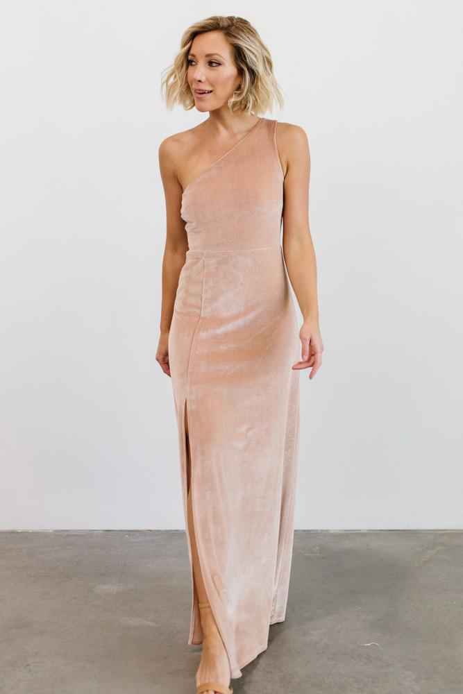 Tatiana Velvet One Shoulder Maxi Dress | Champagne - Baltic Born