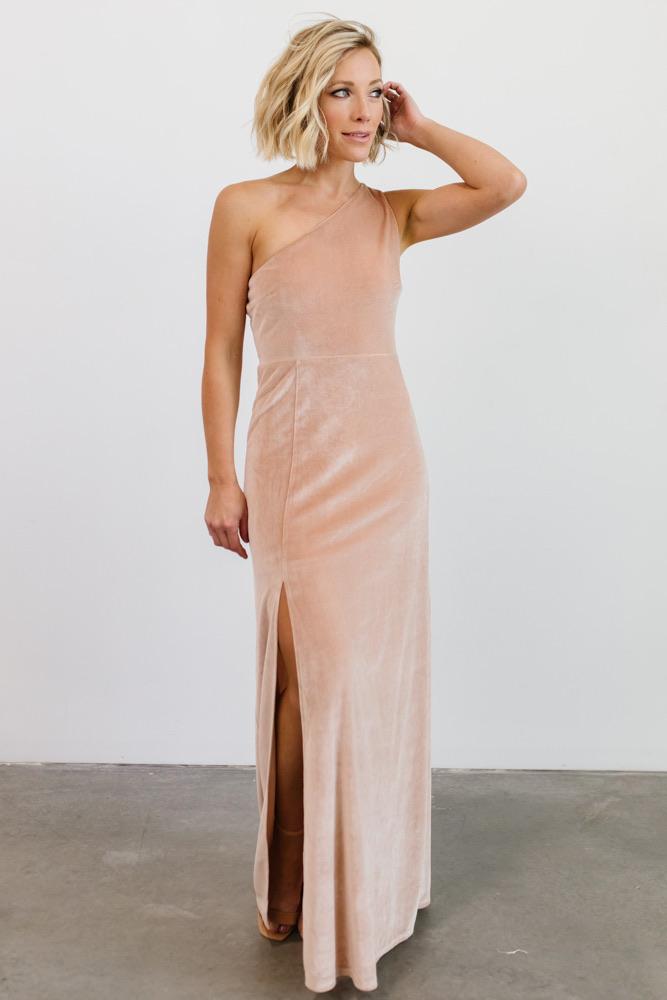 Tatiana Velvet One Shoulder Maxi Dress | Champagne - Baltic Born