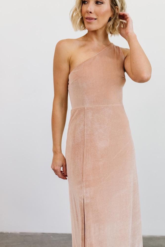 Tatiana Velvet One Shoulder Maxi Dress | Champagne - Baltic Born