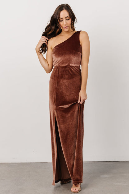 Tatiana Velvet One Shoulder Maxi Dress | Desert Rose - Baltic Born