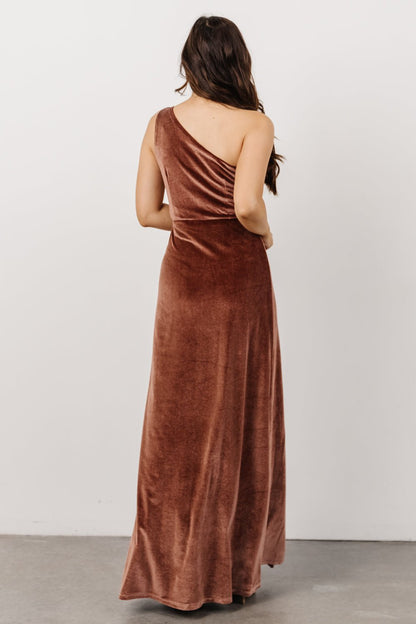 Tatiana Velvet One Shoulder Maxi Dress | Desert Rose - Baltic Born