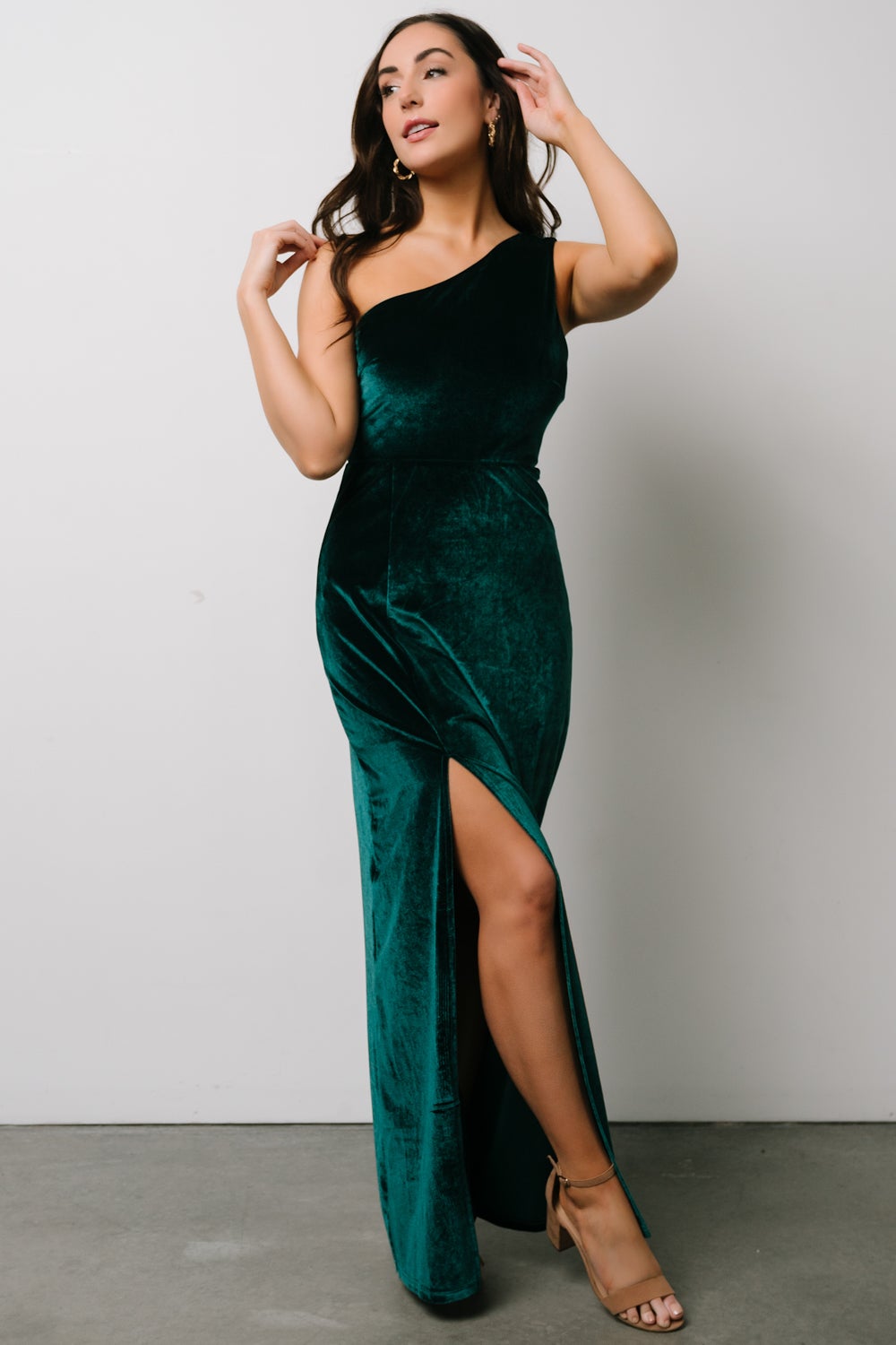 Tatiana Velvet One Shoulder Maxi Dress | Emerald - Baltic Born