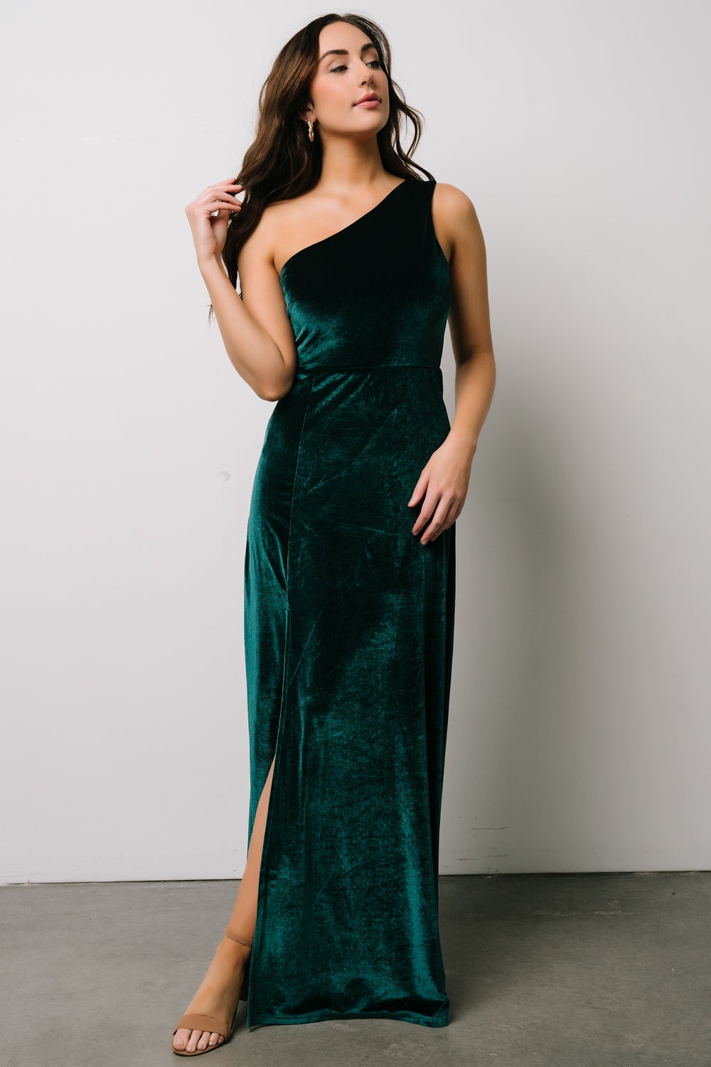Tatiana Velvet One Shoulder Maxi Dress | Emerald | Baltic Born
