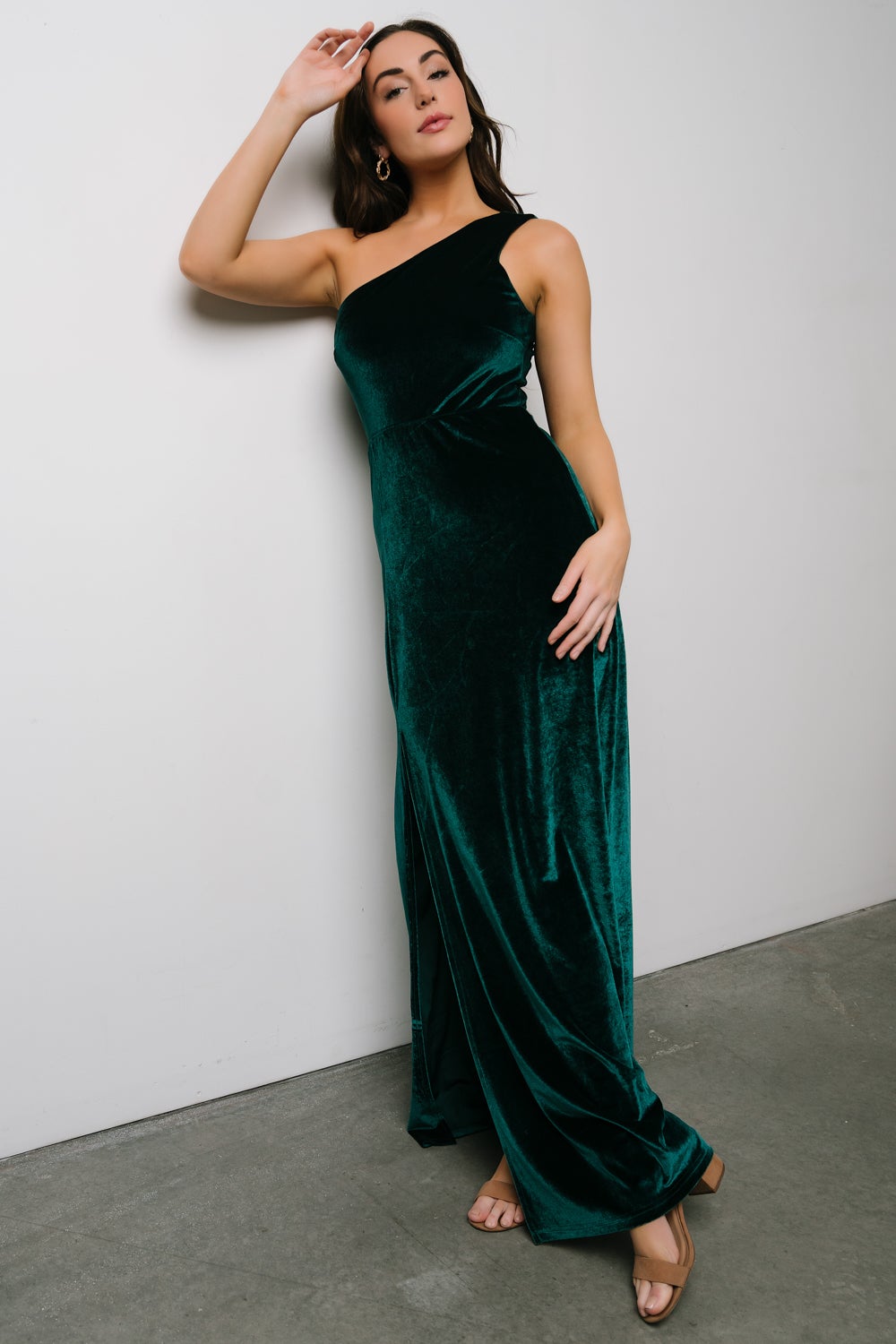 Tatiana Velvet One Shoulder Maxi Dress | Emerald - Baltic Born