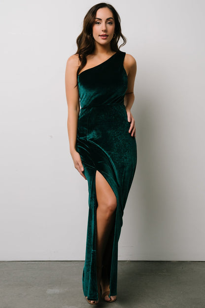 Tatiana Velvet One Shoulder Maxi Dress | Emerald - Baltic Born