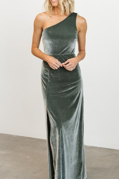 Tatiana Velvet One Shoulder Maxi Dress | Eucalyptus - Baltic Born