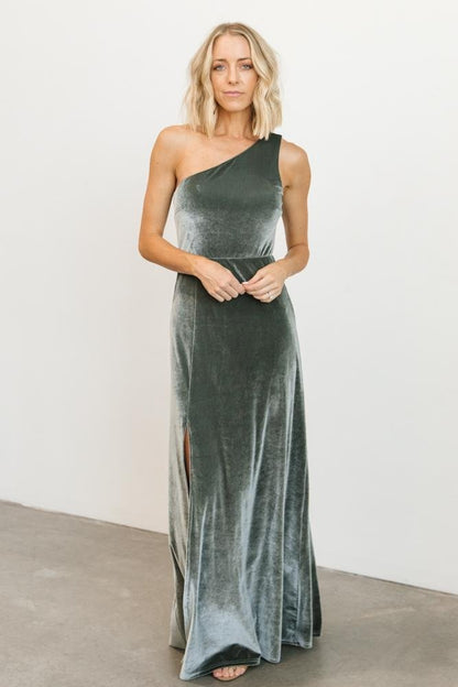 Tatiana Velvet One Shoulder Maxi Dress | Eucalyptus - Baltic Born