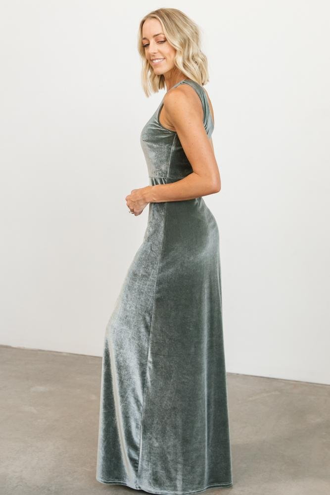 Tatiana Velvet One Shoulder Maxi Dress | Eucalyptus - Baltic Born