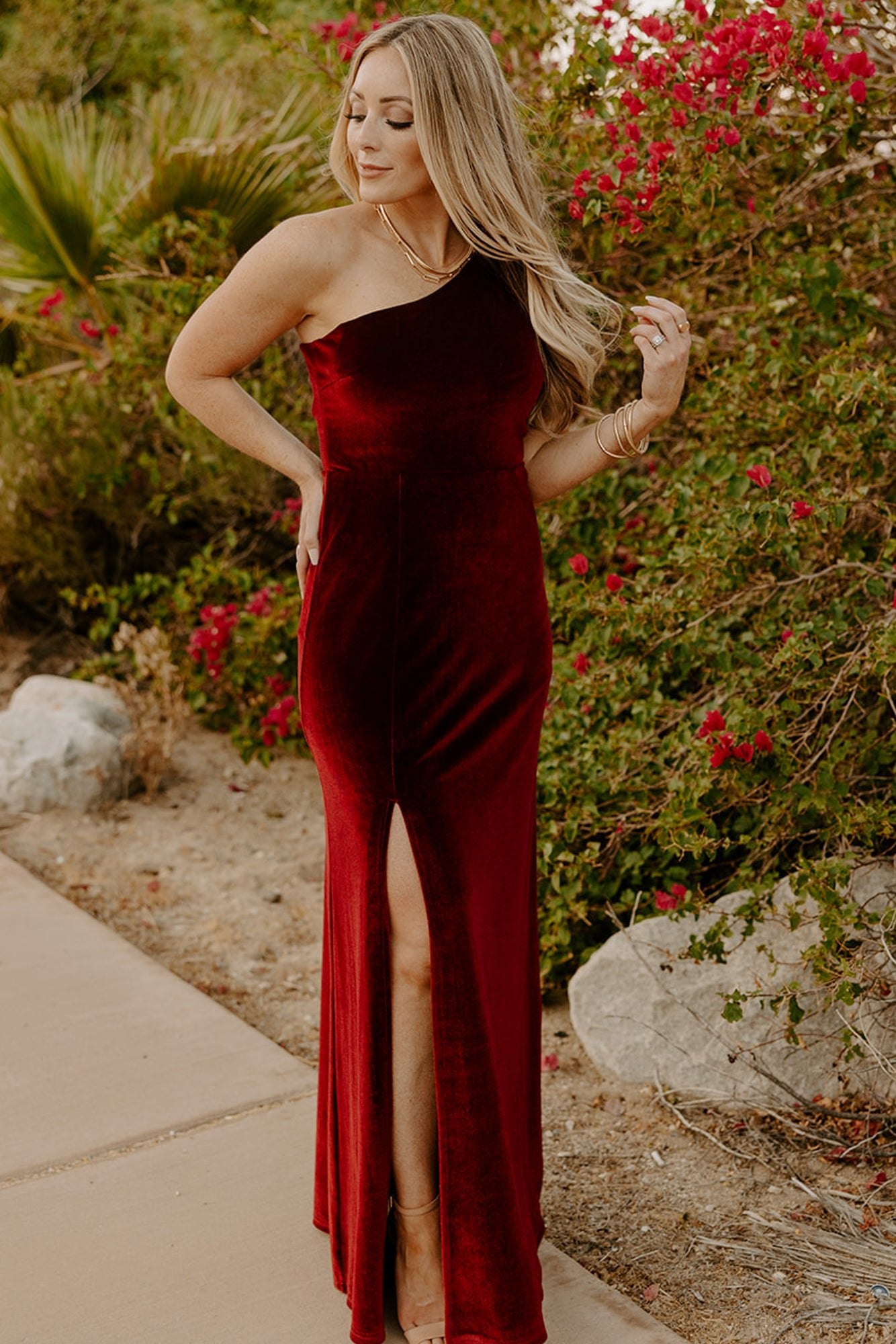 Tatiana Velvet One Shoulder Maxi Dress | Merlot - Baltic Born