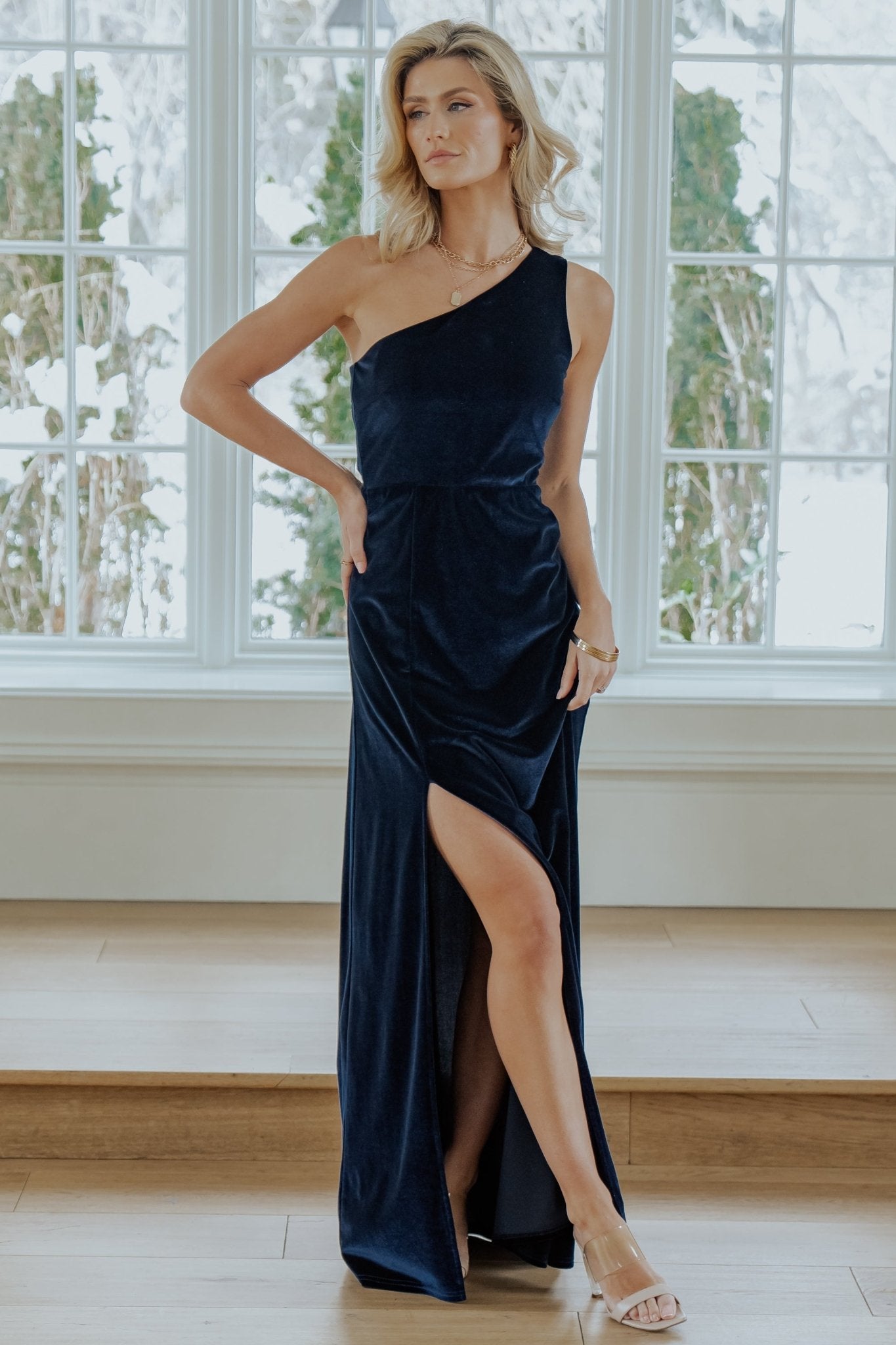 Tatiana Velvet One Shoulder Maxi Dress | Navy - Baltic Born