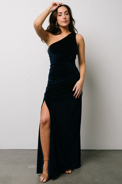 Tatiana Velvet One Shoulder Maxi Dress | Navy - Baltic Born