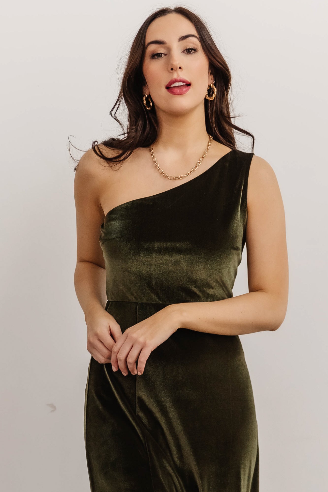 Tatiana Velvet One Shoulder Maxi Dress | Olive - Baltic Born