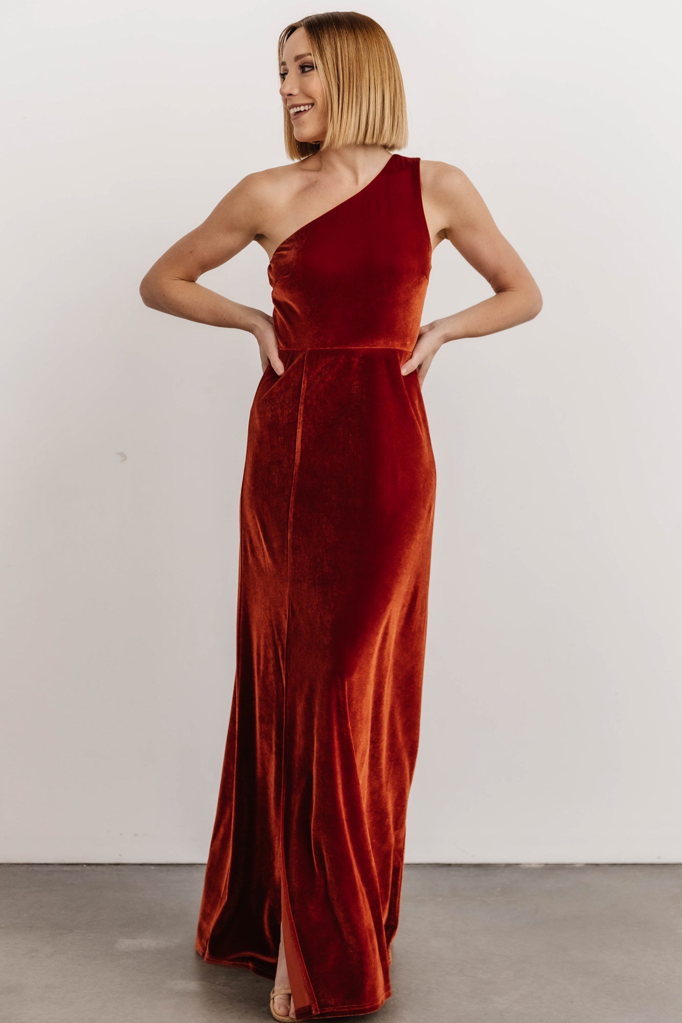 Tatiana Velvet One Shoulder Maxi Dress | Rust - Baltic Born