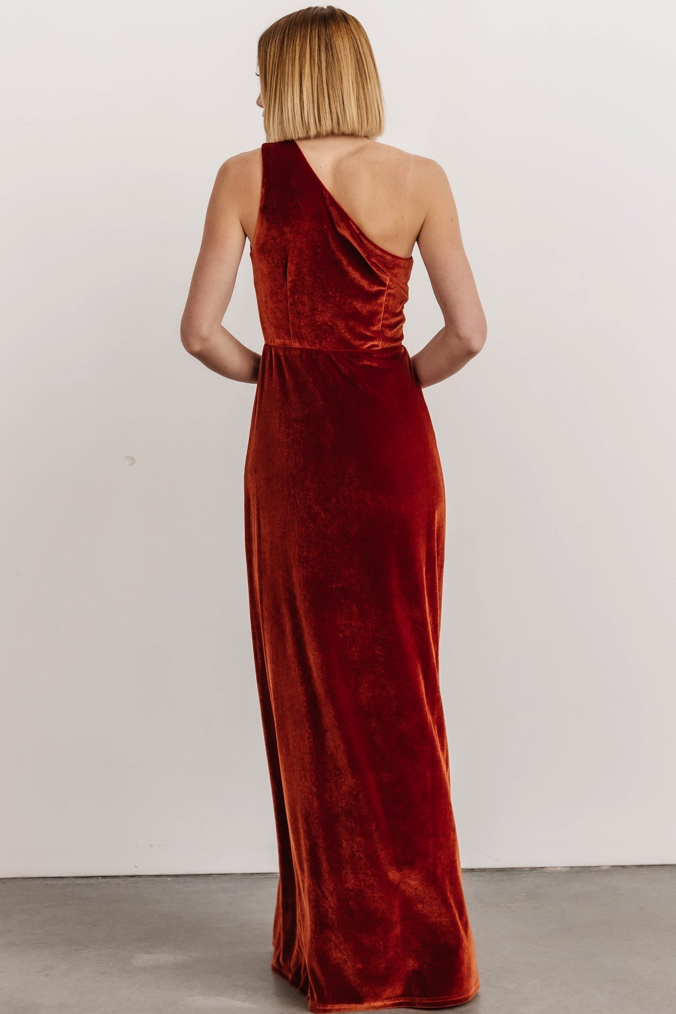 Tatiana Velvet One Shoulder Maxi Dress | Rust - Baltic Born