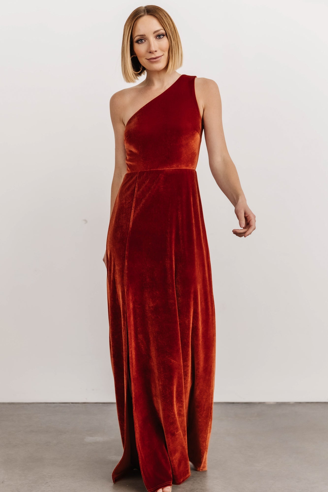 Tatiana Velvet One Shoulder Maxi Dress | Rust - Baltic Born