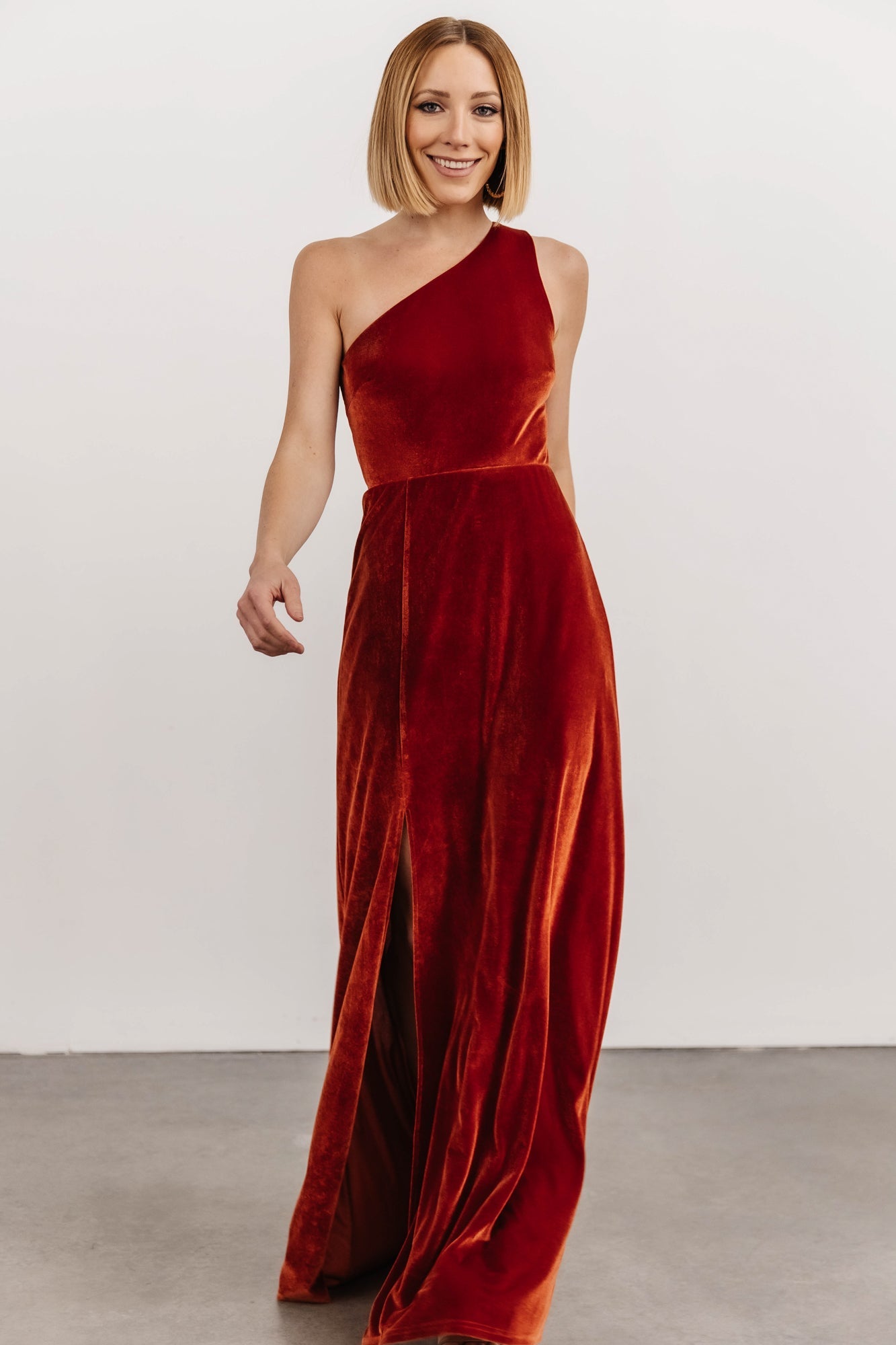 Tatiana Velvet One Shoulder Maxi Dress | Rust - Baltic Born