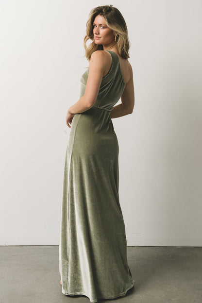 Tatiana Velvet One Shoulder Maxi Dress | Sage - Baltic Born