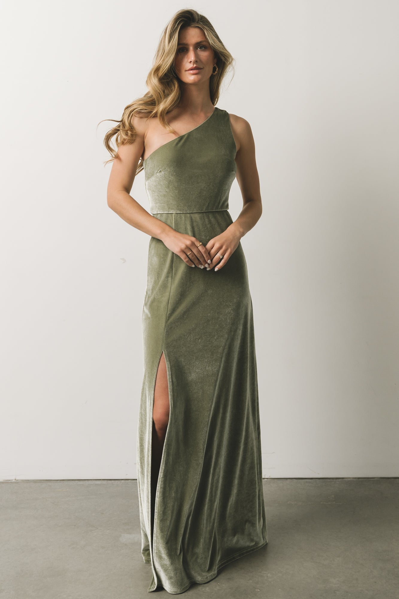 Tatiana Velvet One Shoulder Maxi Dress | Sage - Baltic Born