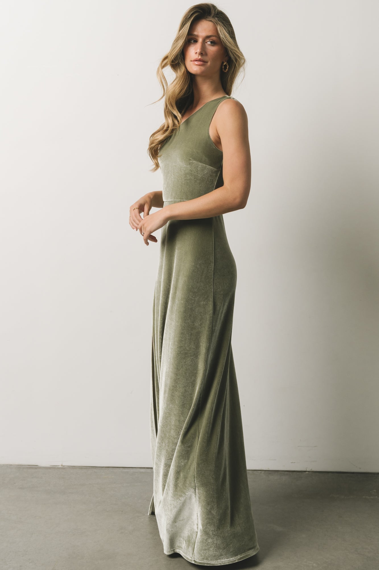 Tatiana Velvet One Shoulder Maxi Dress | Sage | Baltic Born