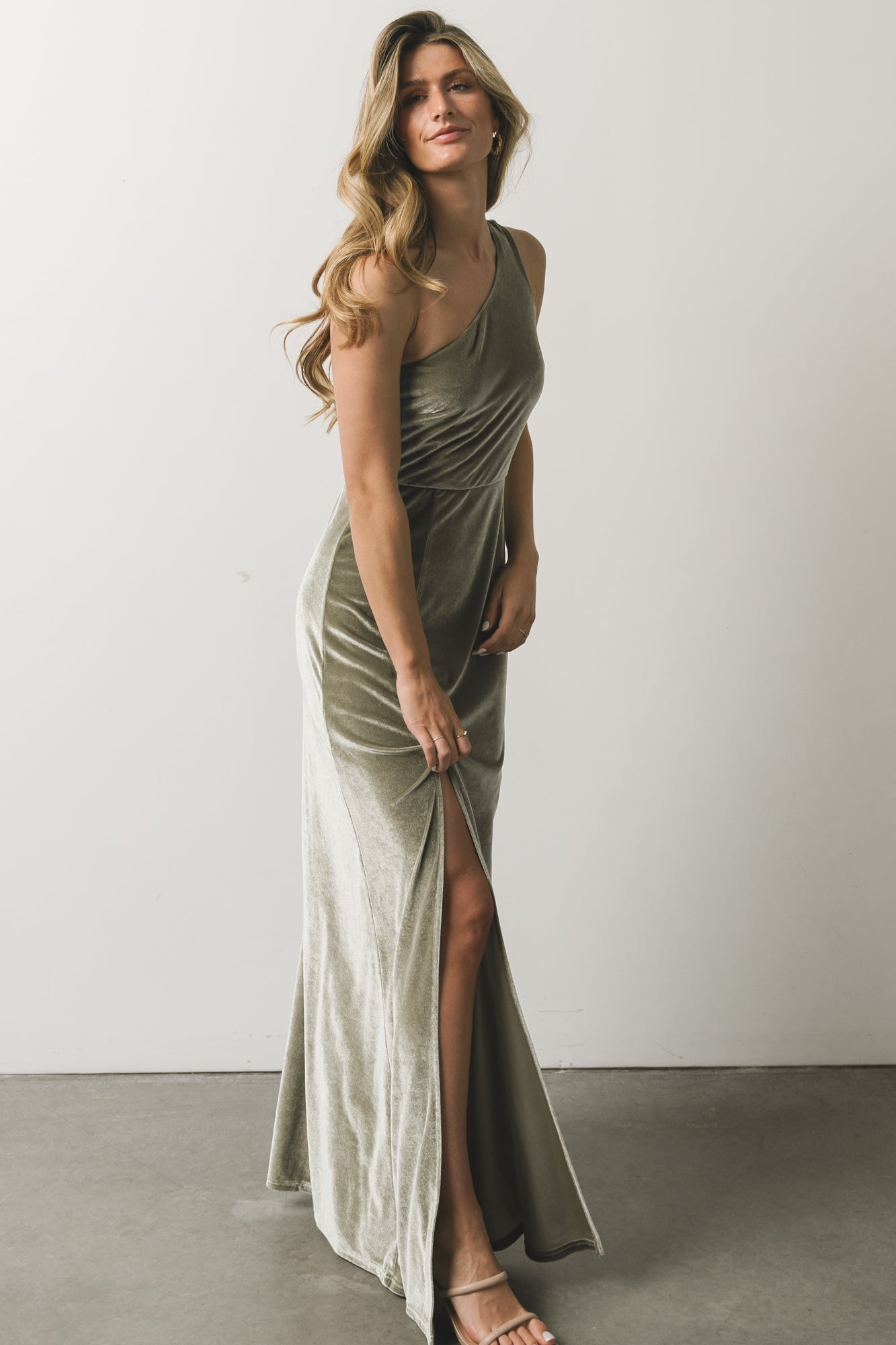 Tatiana Velvet One Shoulder Maxi Dress | Sage - Baltic Born