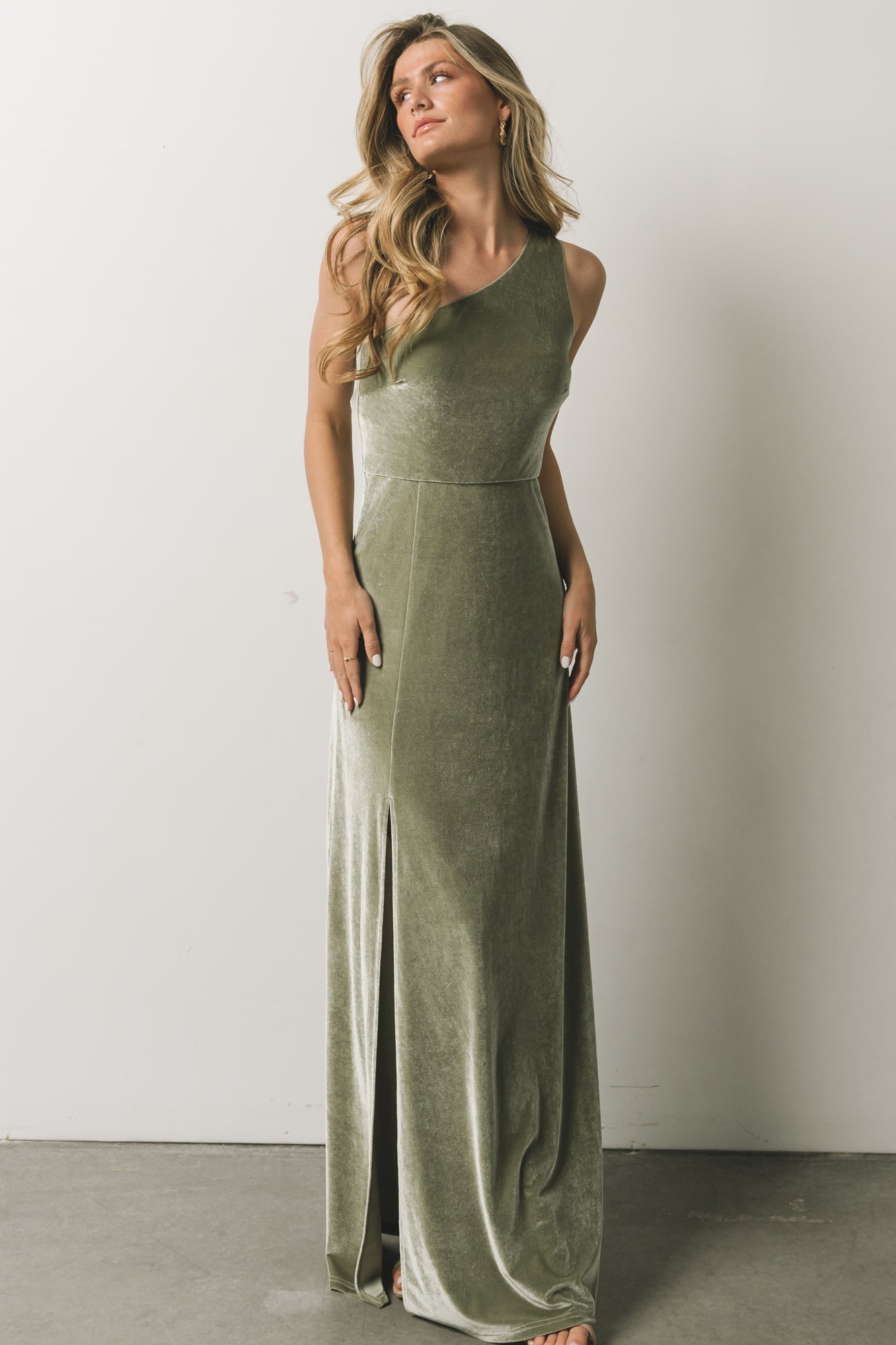 Tatiana Velvet One Shoulder Maxi Dress | Sage | Baltic Born