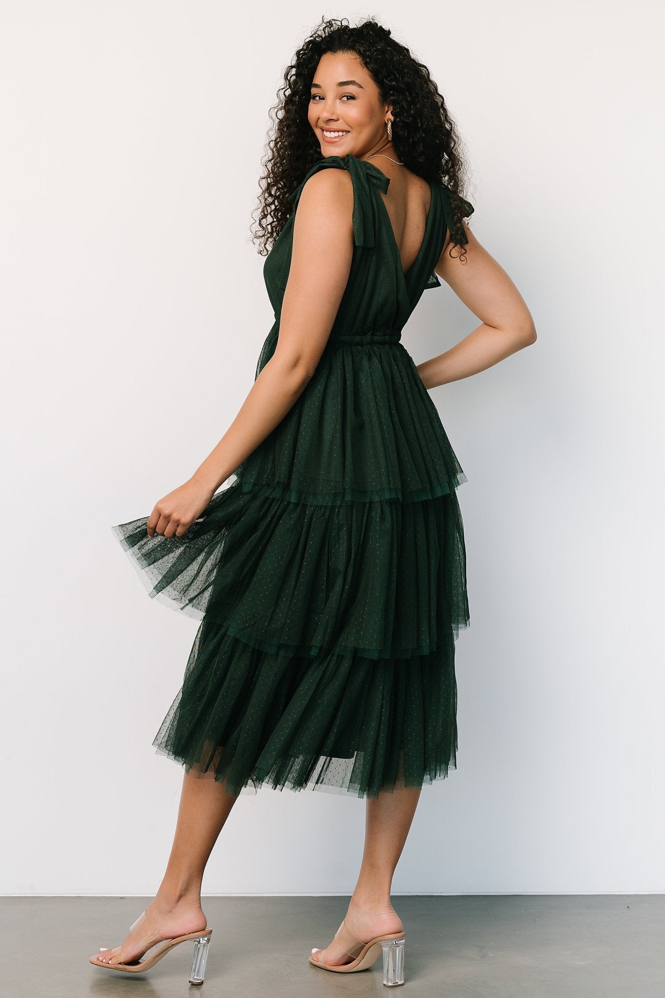 Tessa Tiered Tulle Tank Dress | Dark Green - Baltic Born