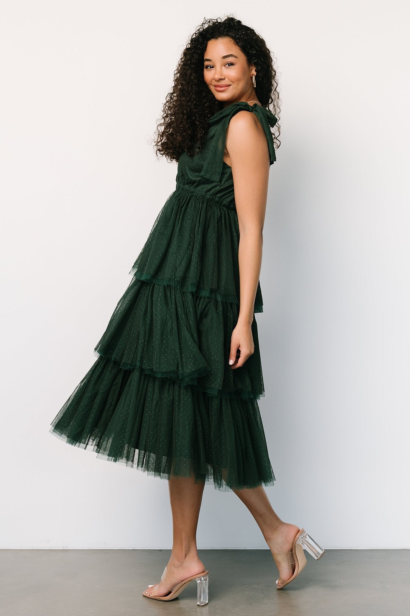 Tessa Tiered Tulle Tank Dress | Dark Green - Baltic Born