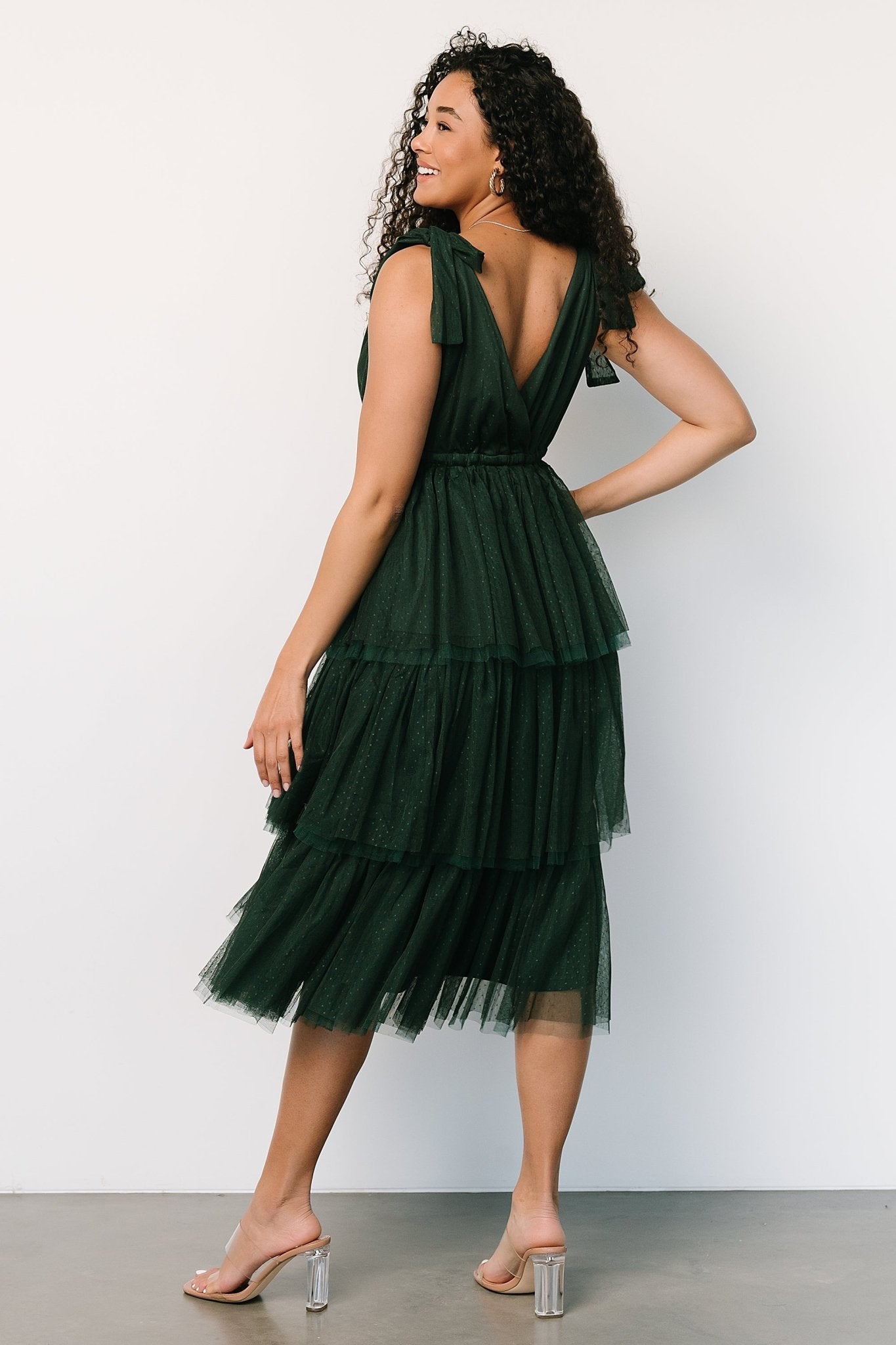 Tessa Tiered Tulle Tank Dress | Dark Green - Baltic Born