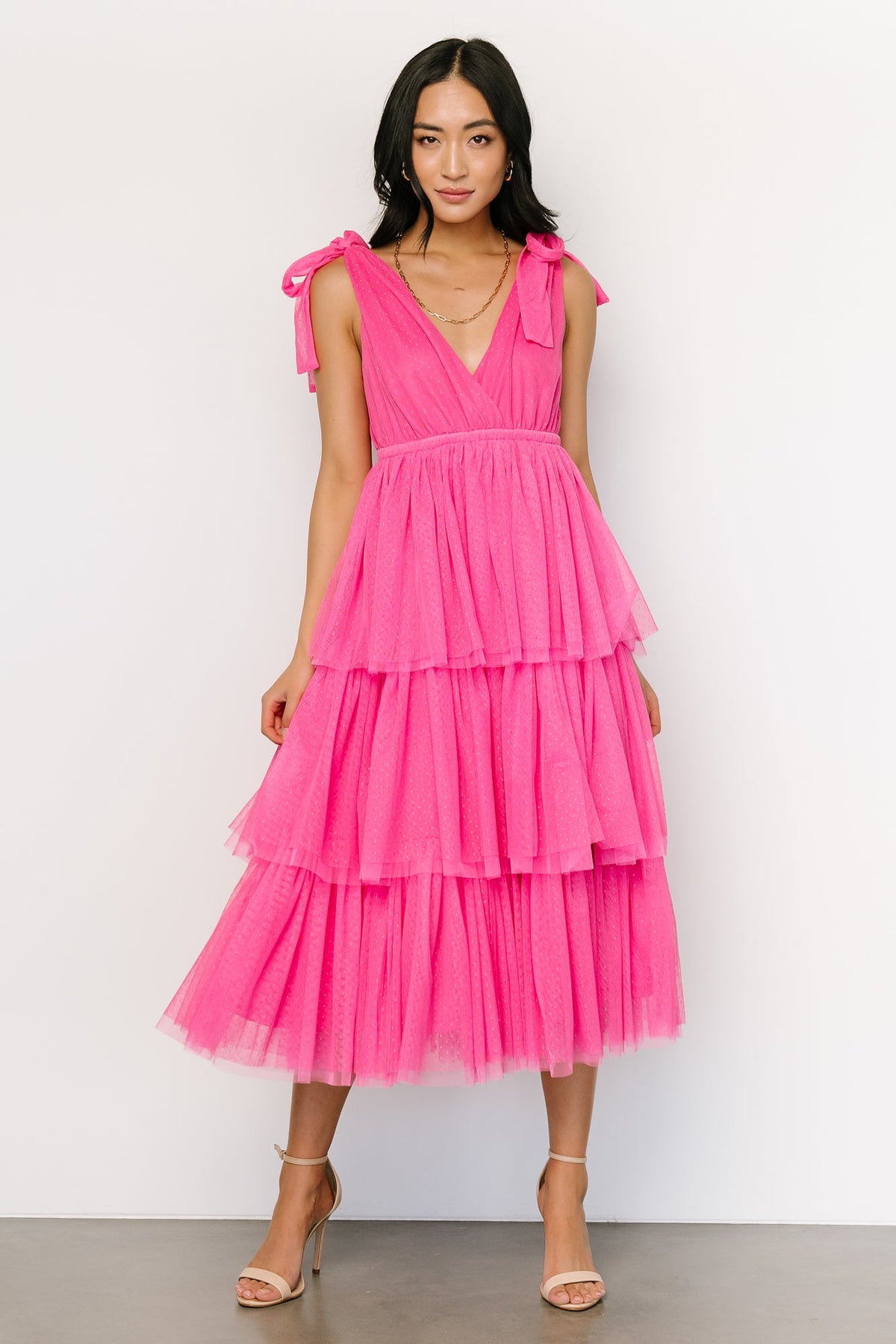 Tessa Tiered Tulle Tank Dress, Hot Pink