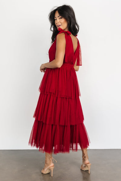 Tessa Tiered Tulle Tank Dress, Merlot