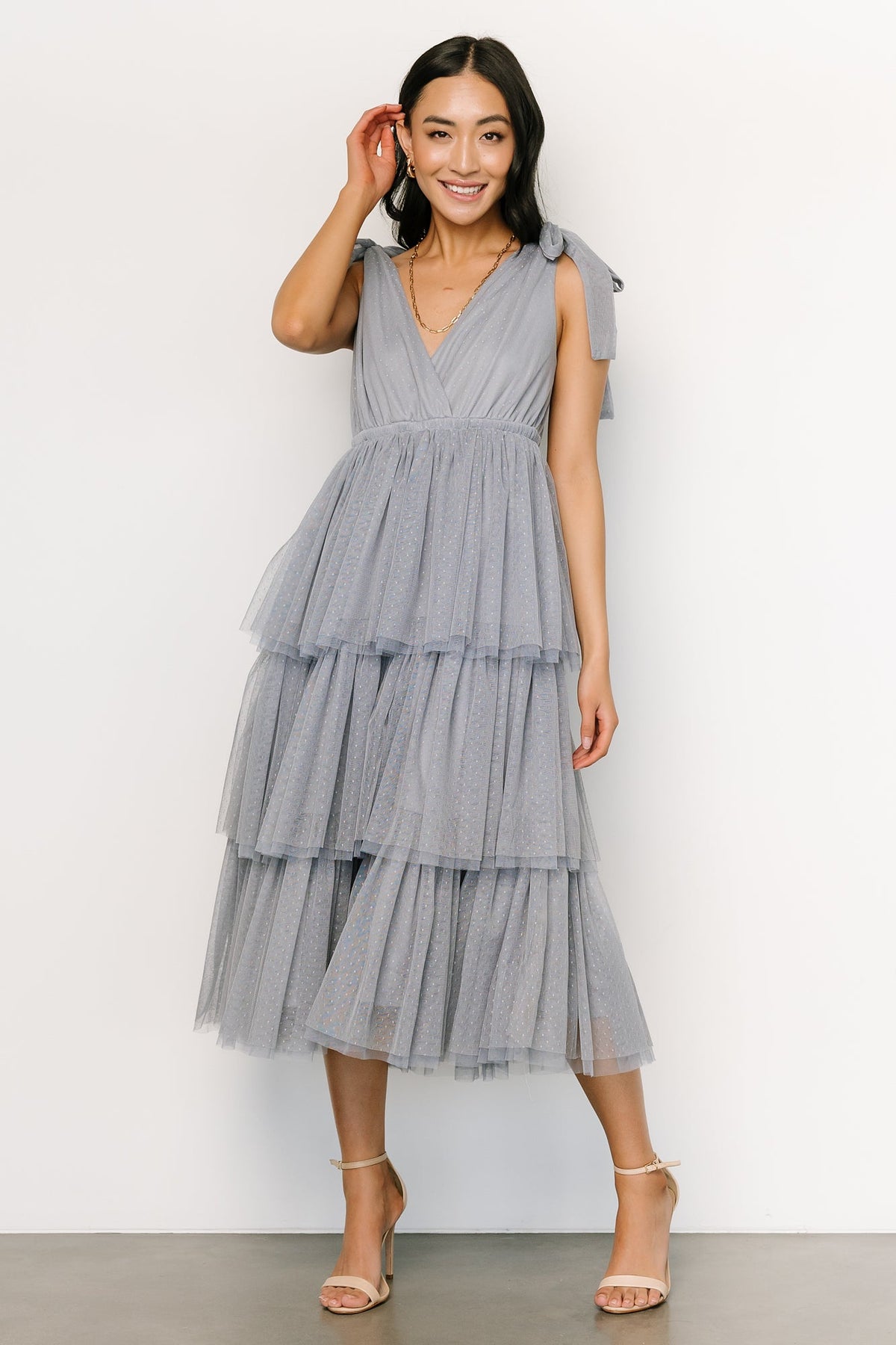 Tessa Tiered Tulle Tank Dress, Slate Blue