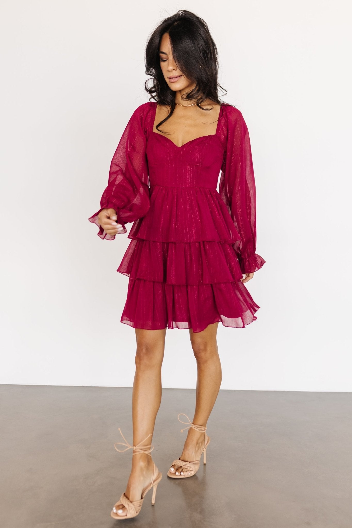 Thompson Tiered Short Dress | Burgundy - Baltic Born