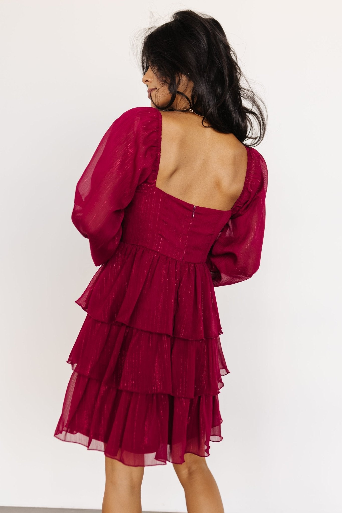 Thompson Tiered Short Dress | Burgundy - Baltic Born