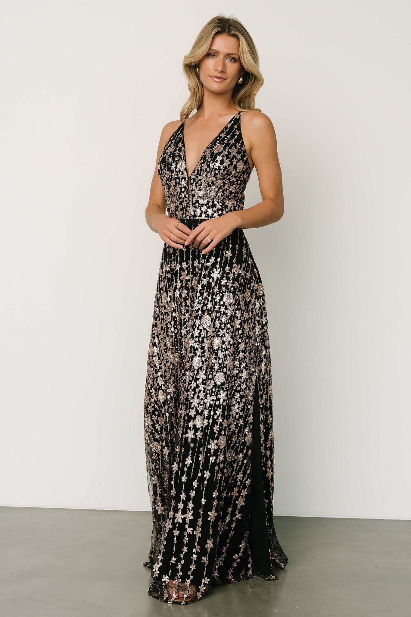 Tiara Sequin Gown | Black + Rose Gold | Baltic Born